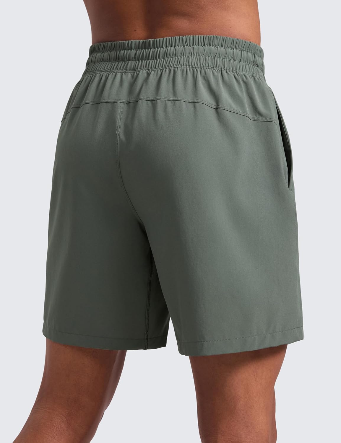 Detalle 2 de CRZ YOGA pantaloncini da allenamento da uomo a asciugatura rapida, con tasche e girovita regolabile (S, 18 cm) Saggio Grigio
