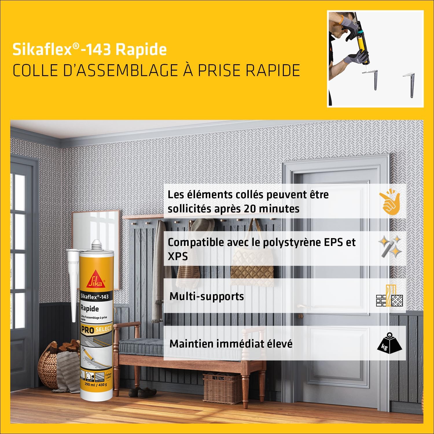 Thumbnail 2 de SikaFlex 143 Rapide – Colle-mastic à prise rapide, 290 ml, blanc