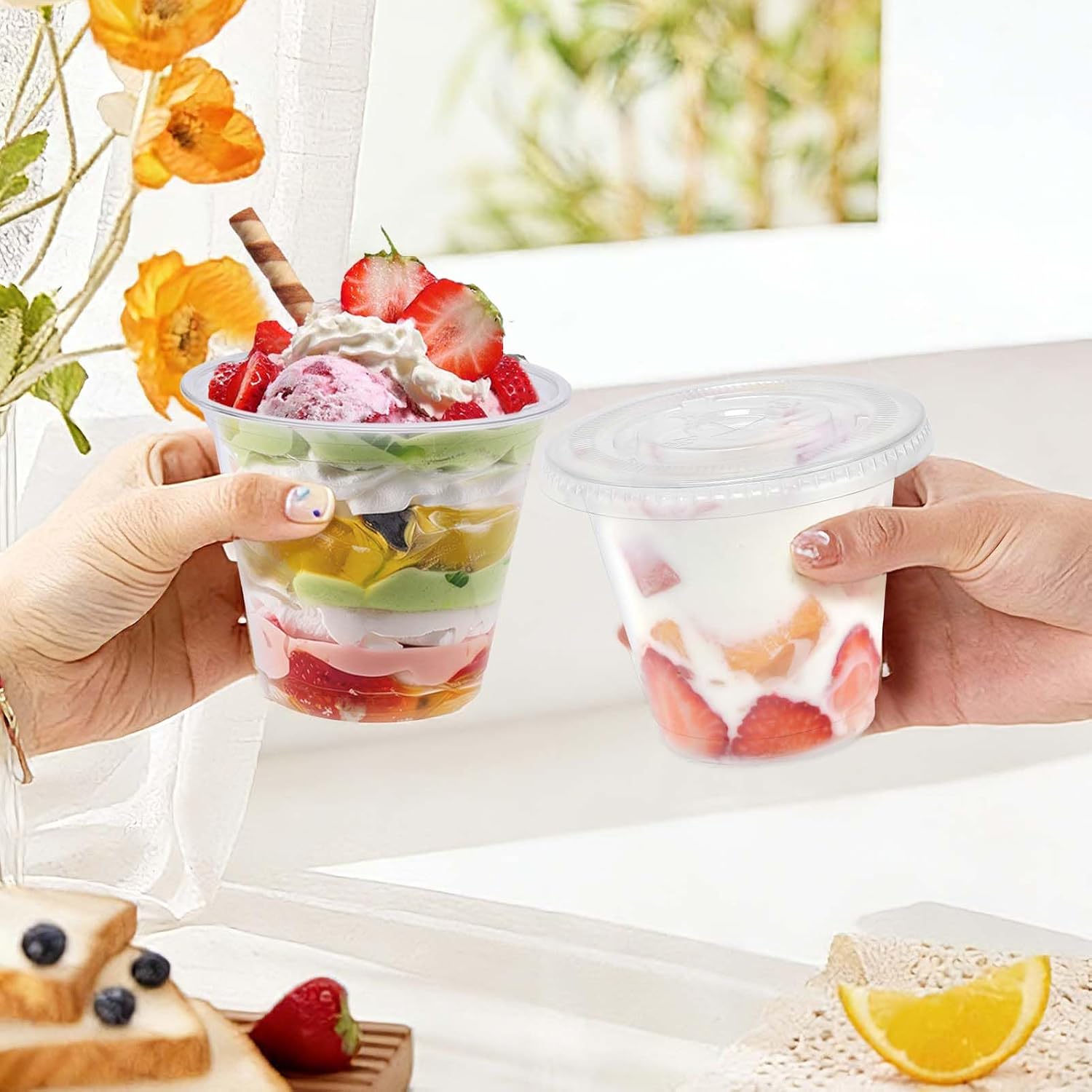 Thumbnail 6 de Clawsoff 9 oz Plastic Cups with Flat Lids (50 Pack) – Clear, BPA-Free, Disposable Parfait Cups