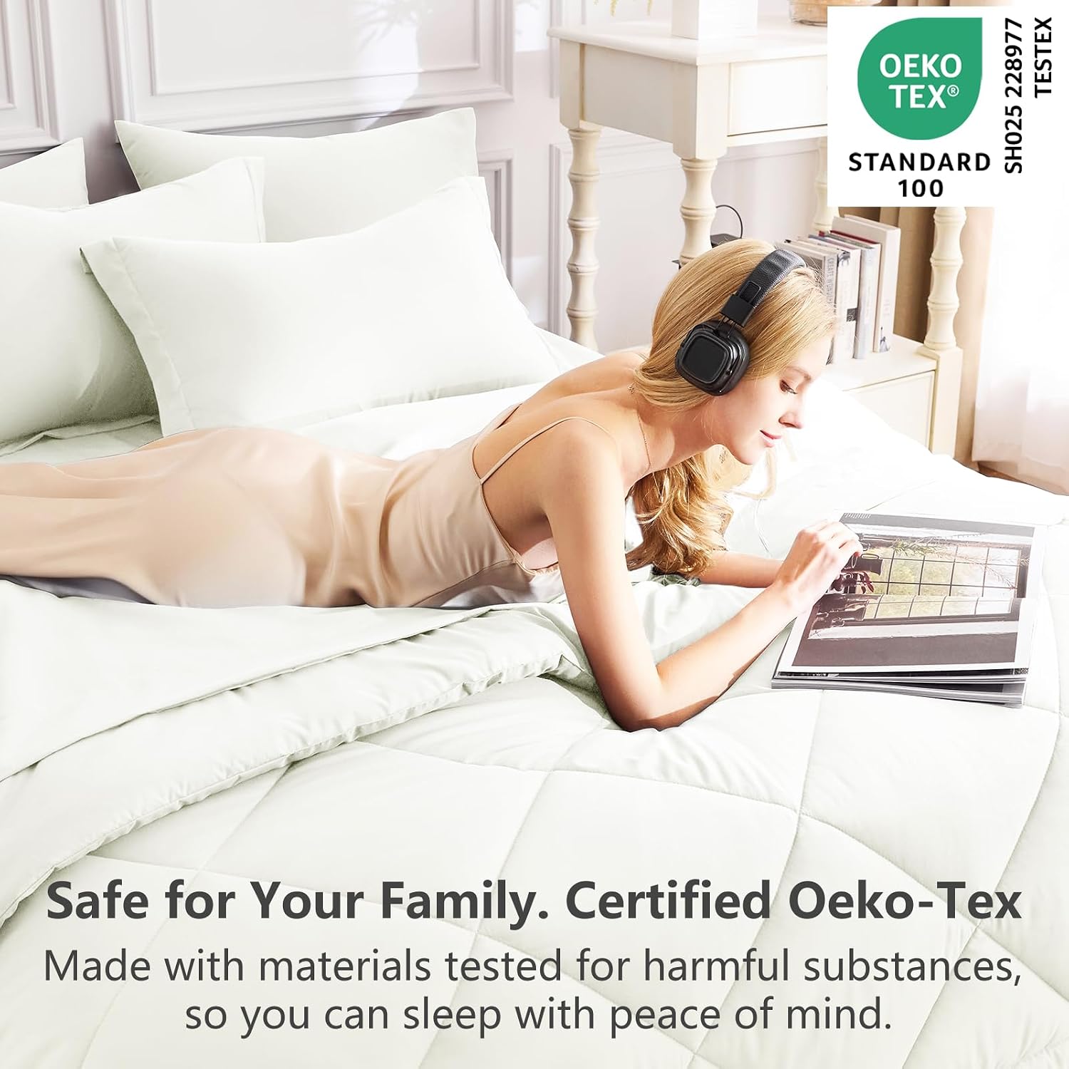 Thumbnail 2 de CozyLux Twin XL 5-Piece Comforter Set in Ivory for Dorm Rooms