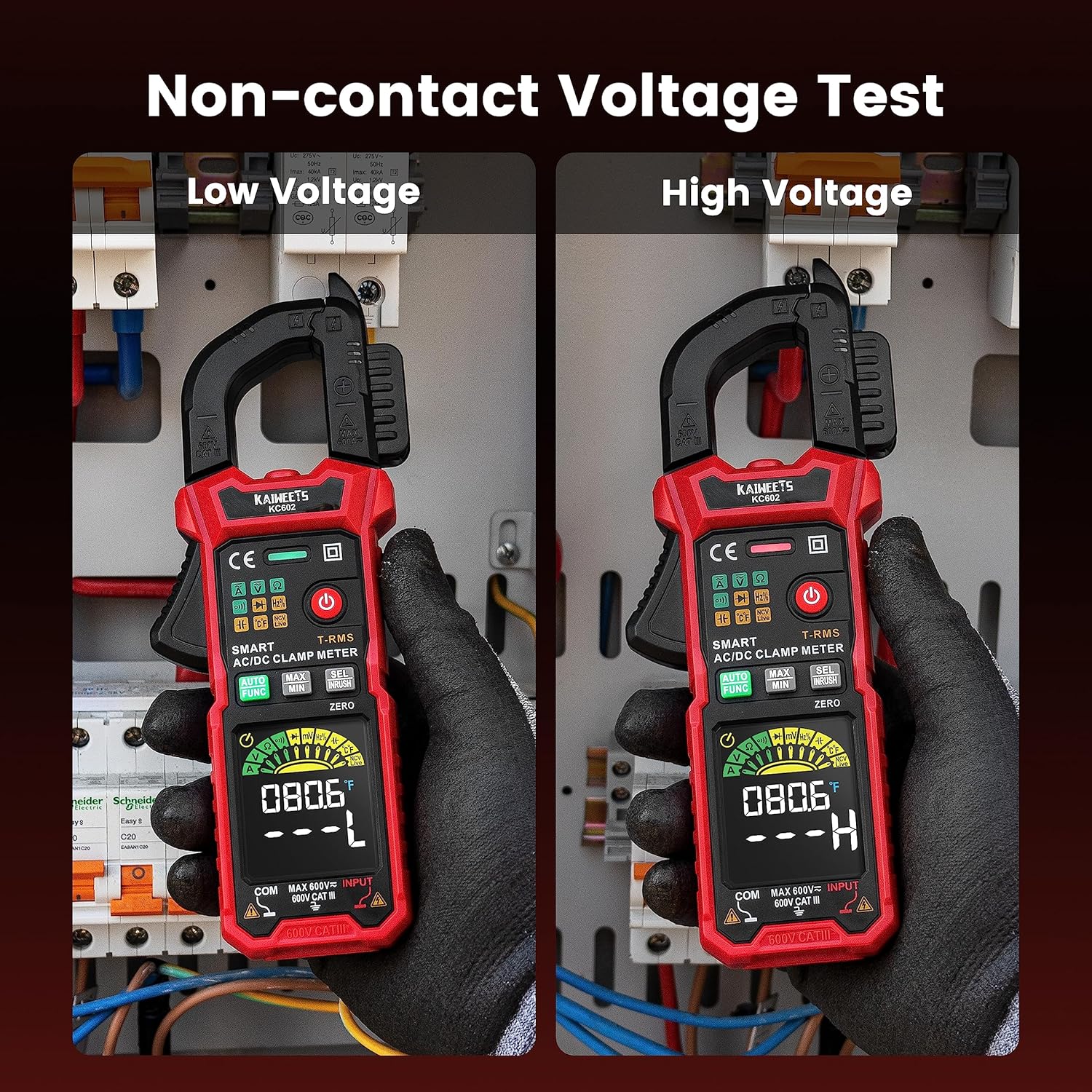 Thumbnail 6 de KAIWEETS KC602 Clamp Meter: Smart Auto-Range Multimeter with 600A/600V, NCV and Temperature