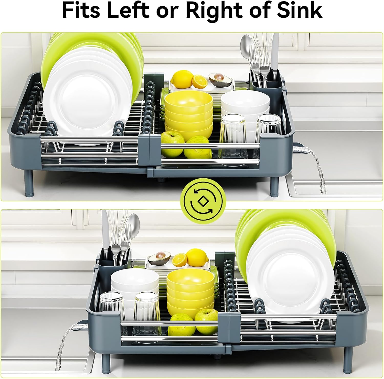 Thumbnail 6 de Urackify Extendable Stainless Steel Dish Rack with Swivel Spout, Dark Slate Gray