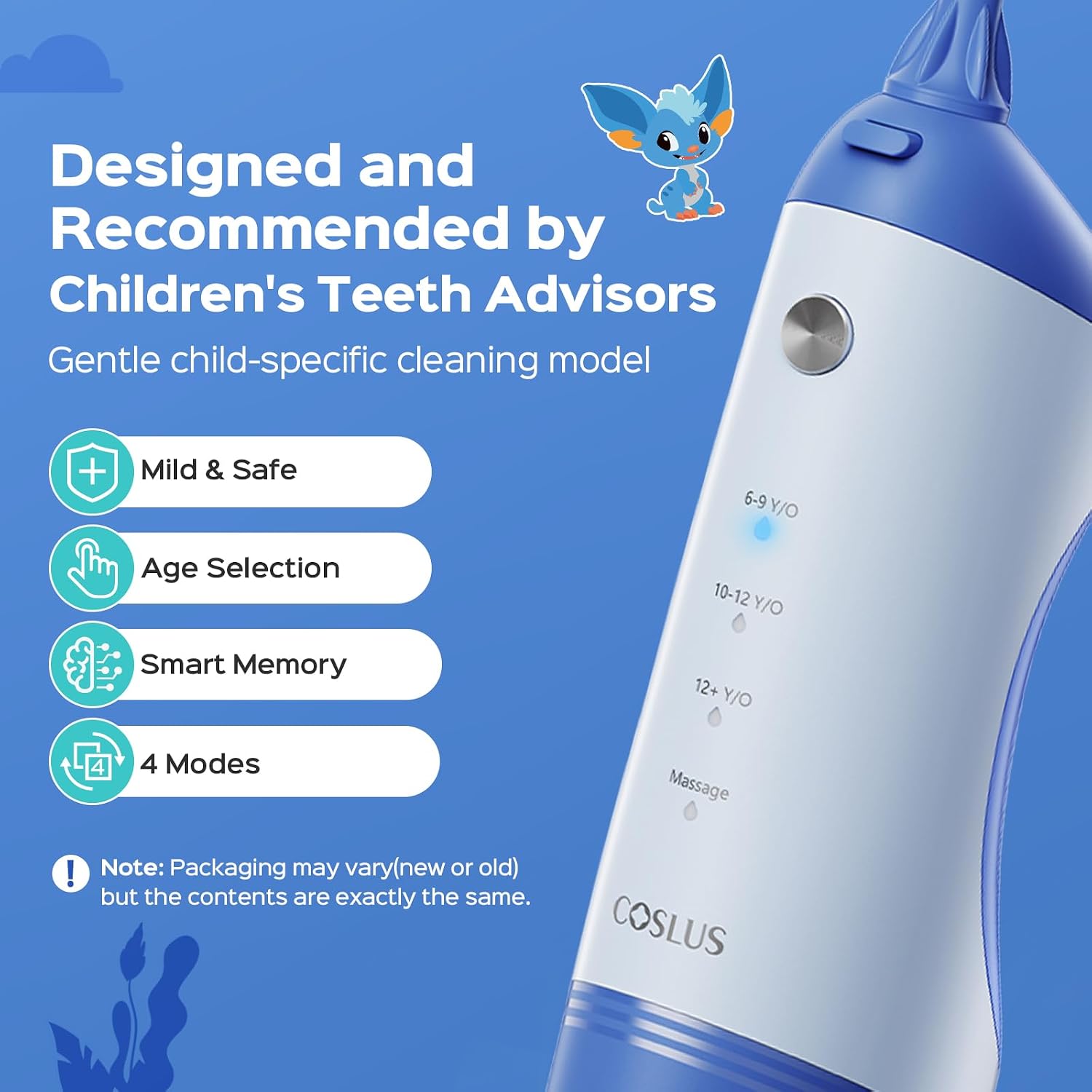 Detalle de COSLUS C31 Kids Water Flosser, 4 Modes, 150 mL Tank, IPX7