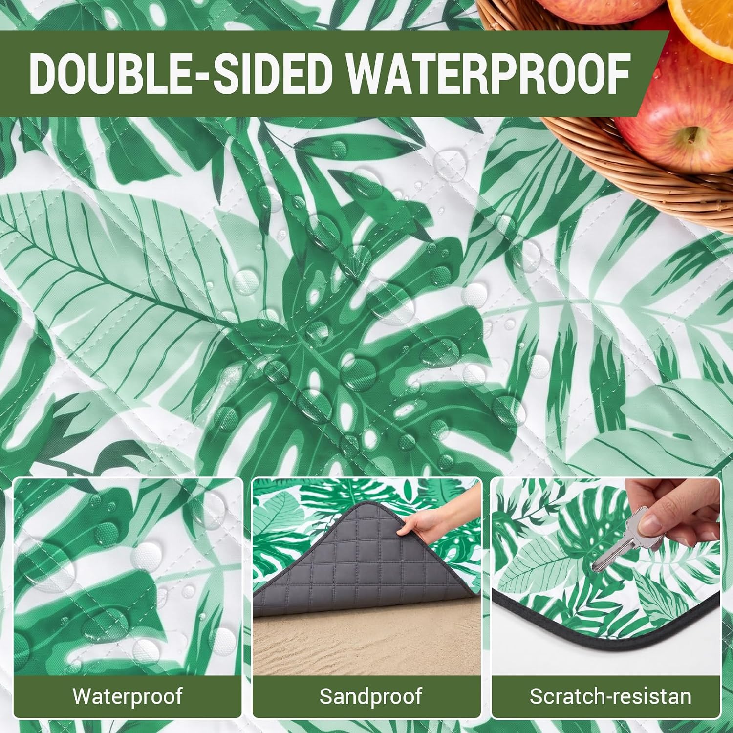 Detalle de Wolfwise 26004 Waterproof Picnic Blanket, 200 x 200 cm, Green