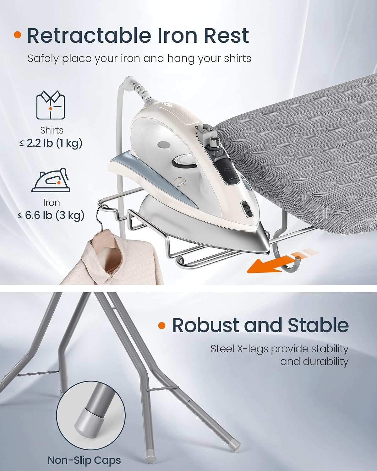 Detalle de SONGMICS BORIX ULLB001G01 Ironing Board, 43 x 13 Inches, Foldable, 7 Heights