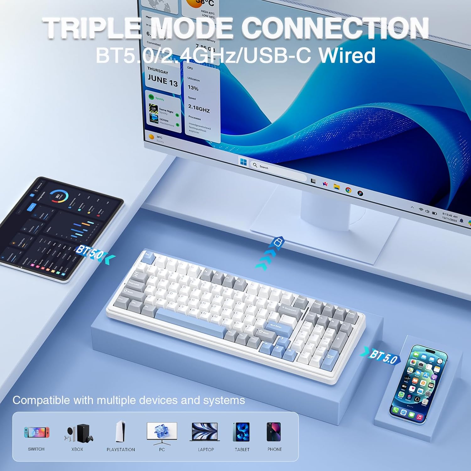 Thumbnail 2 de AULA F99 Mechanical Gaming Keyboard - Silent Version: Multi-Device, Hot-Swap, 8,000mAh Battery