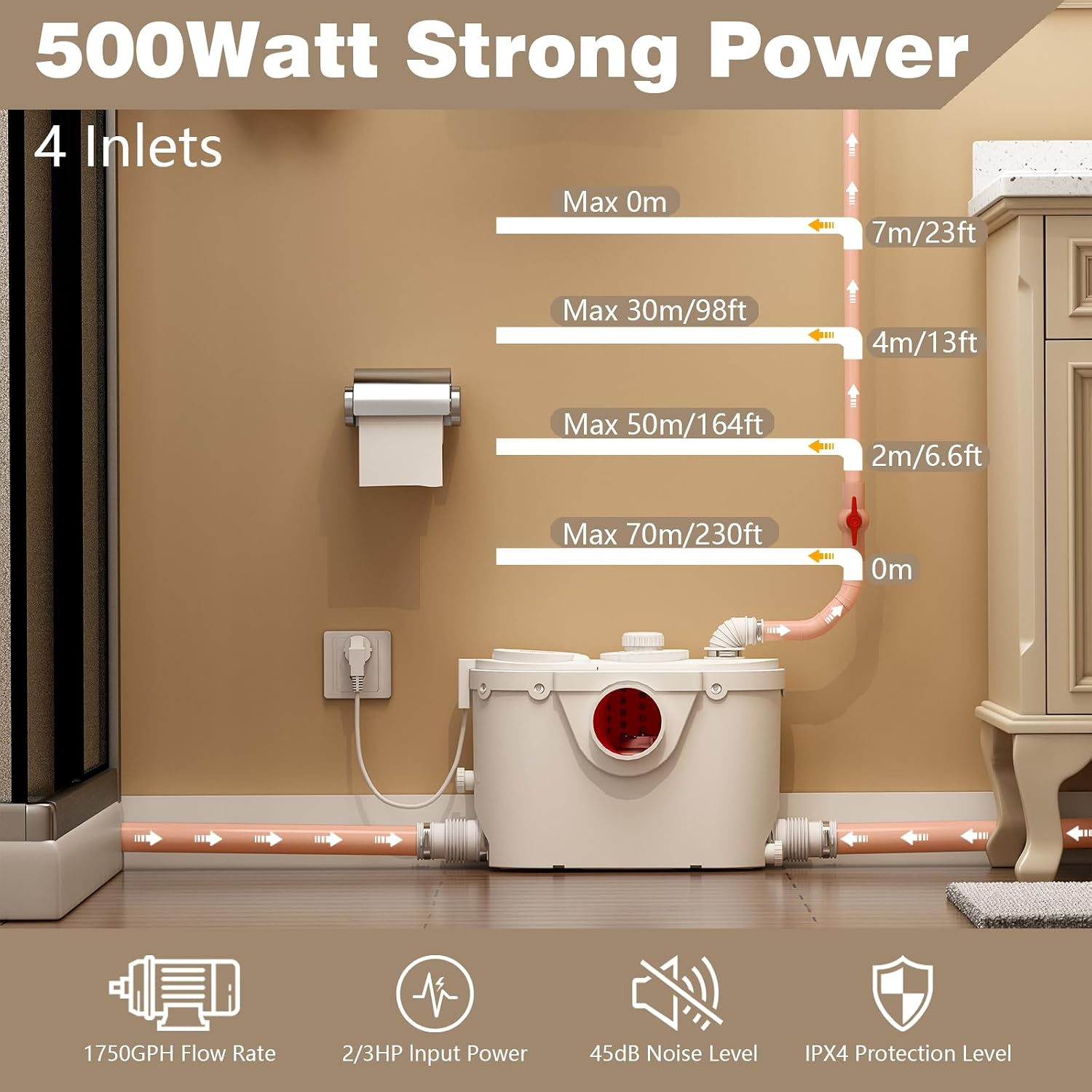 Detalle de Pompa trituratore per WC 500 W, 7 m