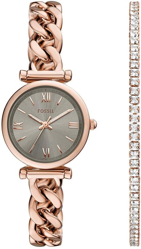 Detalle de Fossil Montre Carlie pour femme en or rose, bracelet acier inox et mouvement à quartz