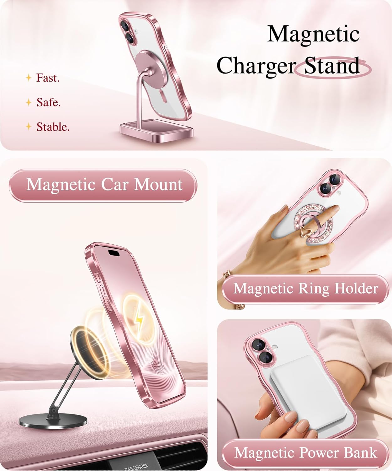 Thumbnail 4 de GVIEWIN iPhone 17 Hülle 6,3" (2025) – klar/rosa, magnetisch mit MagSafe-Support, Kameraschutz & stoßfest