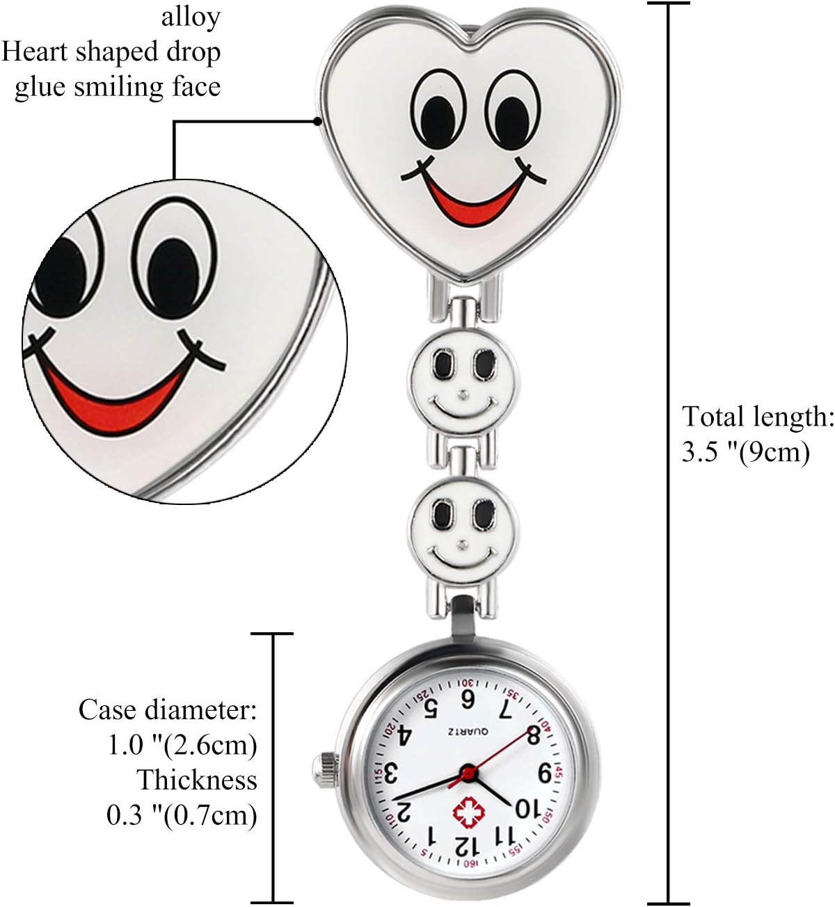Detalle de Avaner Krankenschwesteruhr mit herzförmigem Smile-Design – Quarzclip-Uhr für Kittel, unisex