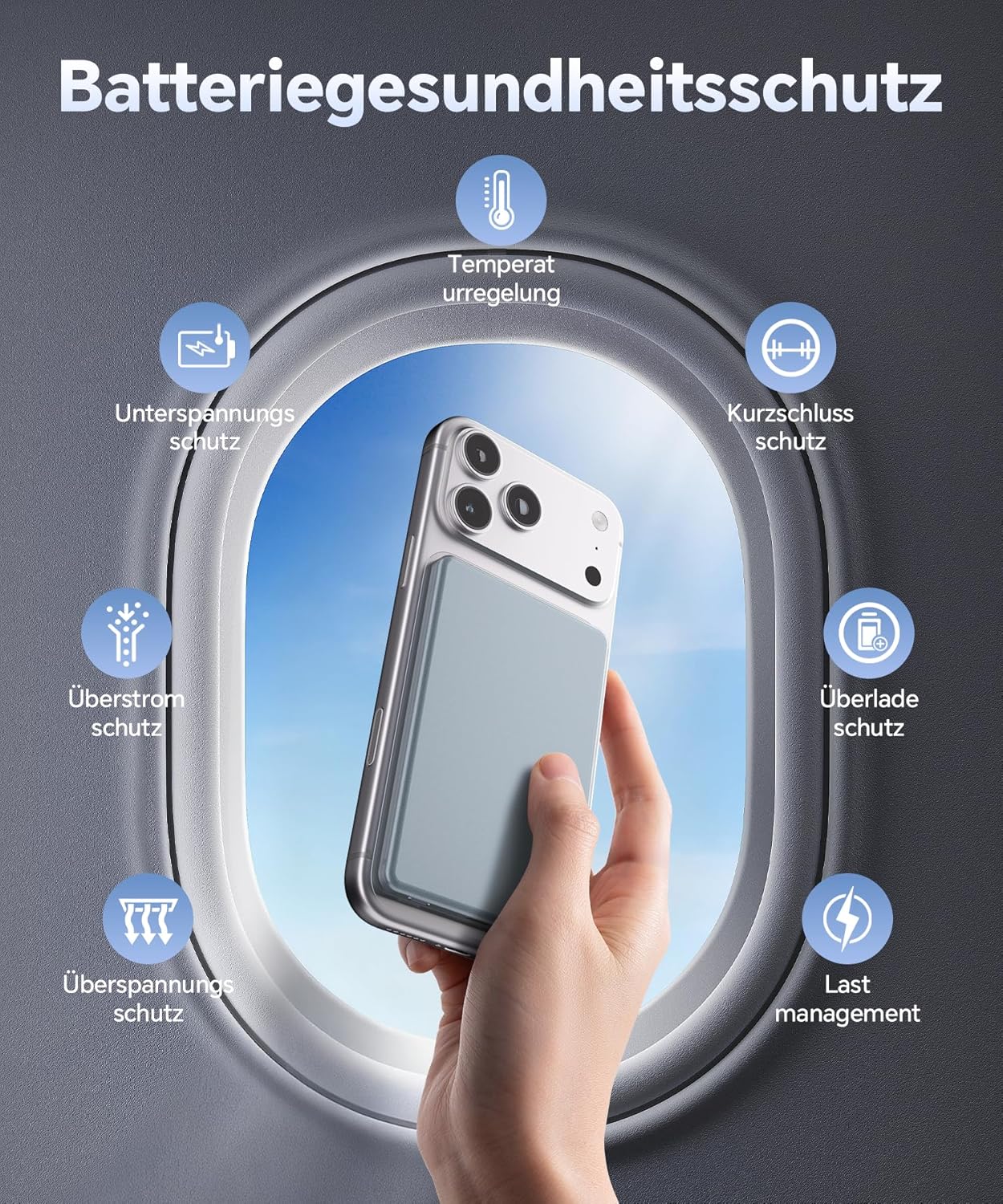 Detalle 2 de Powerbank iPhone für MagSafe – Ultra Slim 0,8 cm, 6000 mAh, 20W USB‑C, MagSafe-Ladefunktion