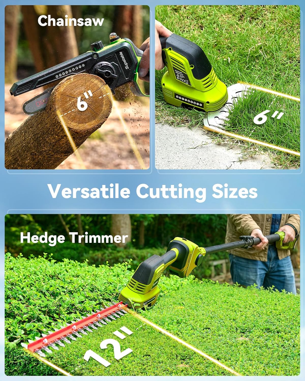 Thumbnail 4 de Kit de jardin Supstable 6-en-1 sans fil : mini-tronçonneuse, taille-haie, élagueuse télescopique jusqu’à 4,57 m