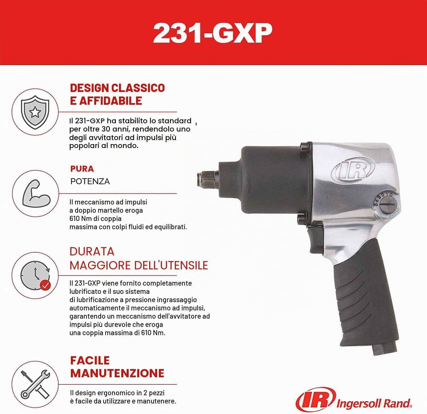 Thumbnail 4 de Ingersoll-Rand Kit Attrezzi 231GXP: avvitatore a impulsi pneumatico 1/2” con 10 bussole e valigetta