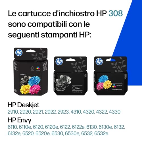 Thumbnail 1 de HP 308 Negro y Tricolor (2 Cartuchos Originales) para HP Envy y más - Pack con códigos 6L6S6UE y 7FP20UE
