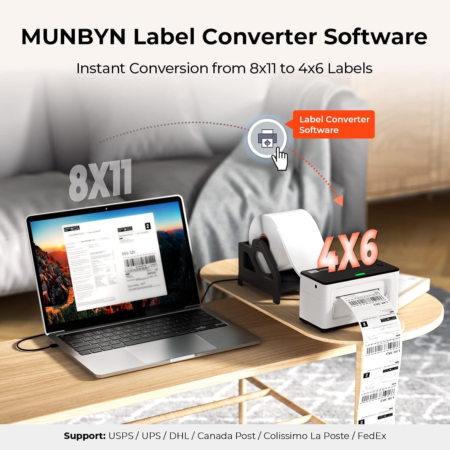 Detalle de MUNBYN Bluetooth 4x6 Desktop Thermal Label Printer (USB & iOS/Android) for shipping labels