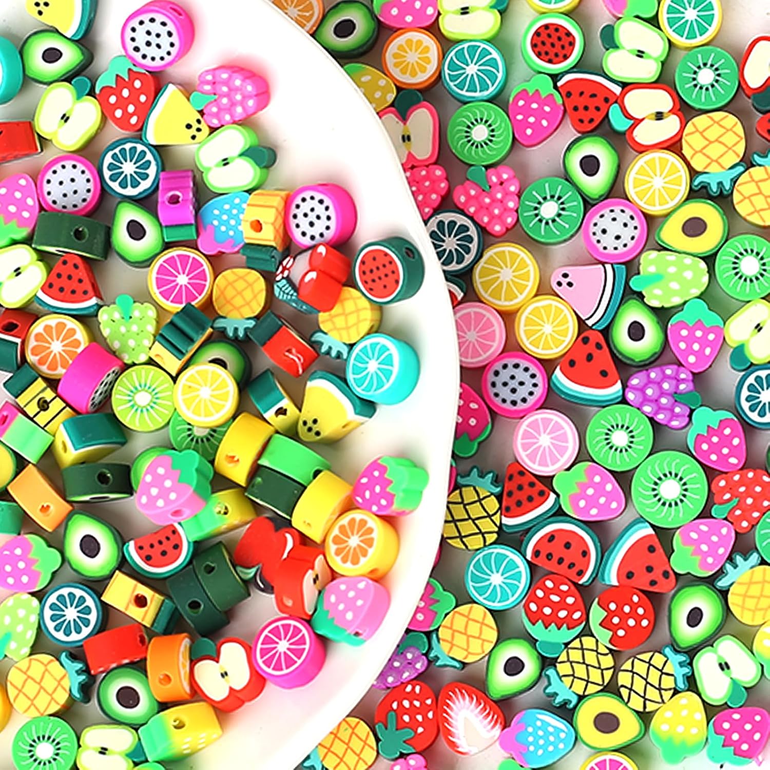 Detalle de HERZONE fruktformade pärlor i polymerlera, 300 st, cirka 9–12 mm