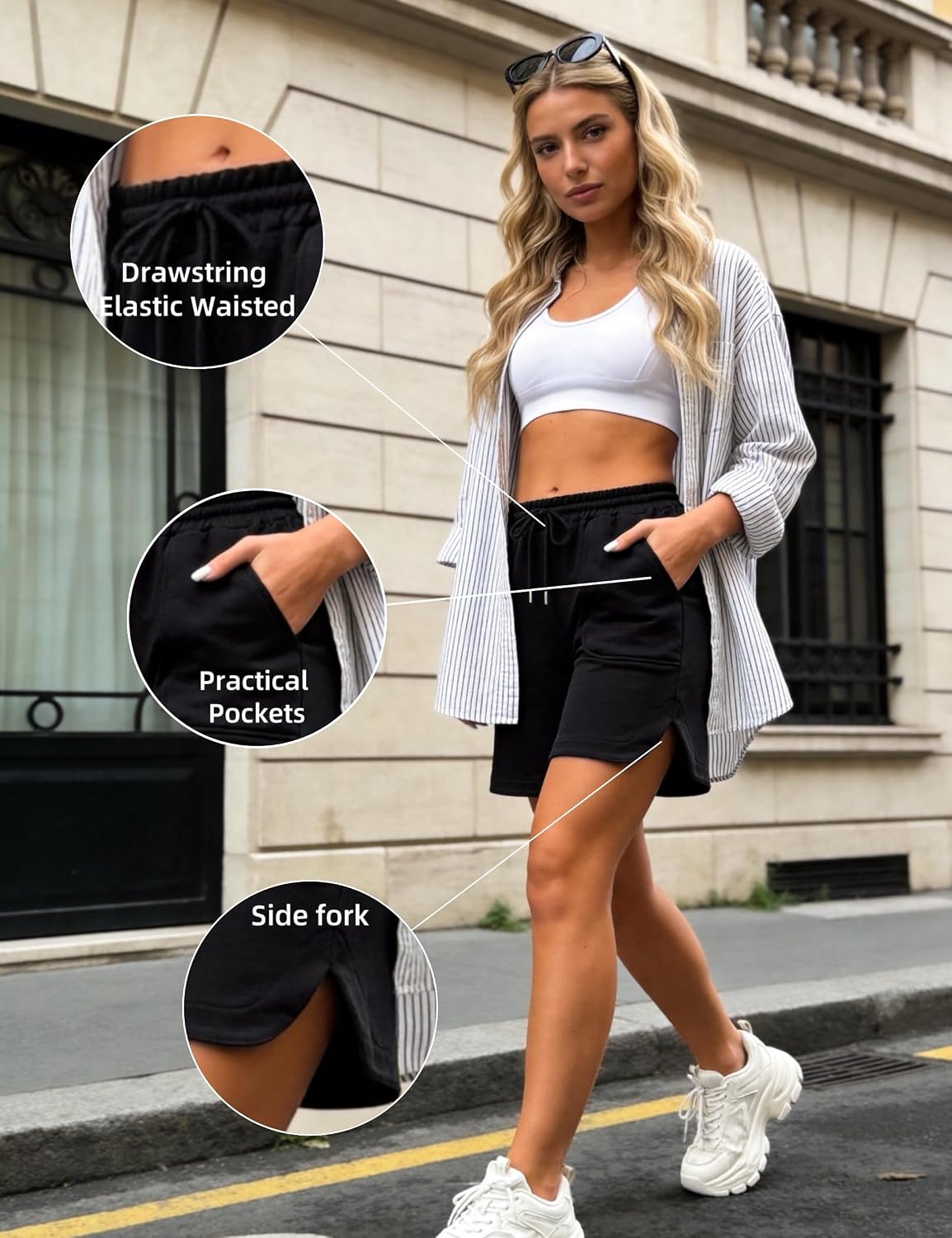 Detalle de Litherday Short Femme Sport Taille Haute avec Poches – Bermuda Été pour Fitness et Running
