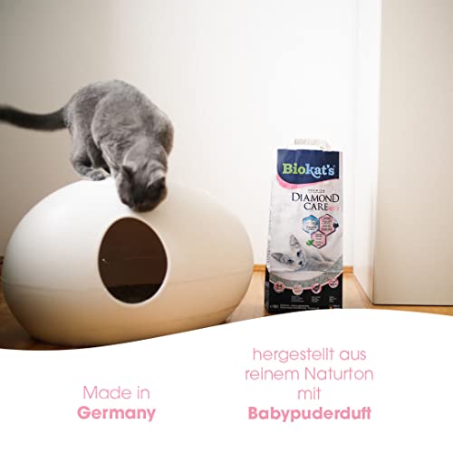 Detalle de Biokat's Diamond Care Fresh Katzenstreu mit Babypuder-Duft – Feine Klumpstreu aus Bentonit mit Aktivkohle und Aloe Vera (10 L)
