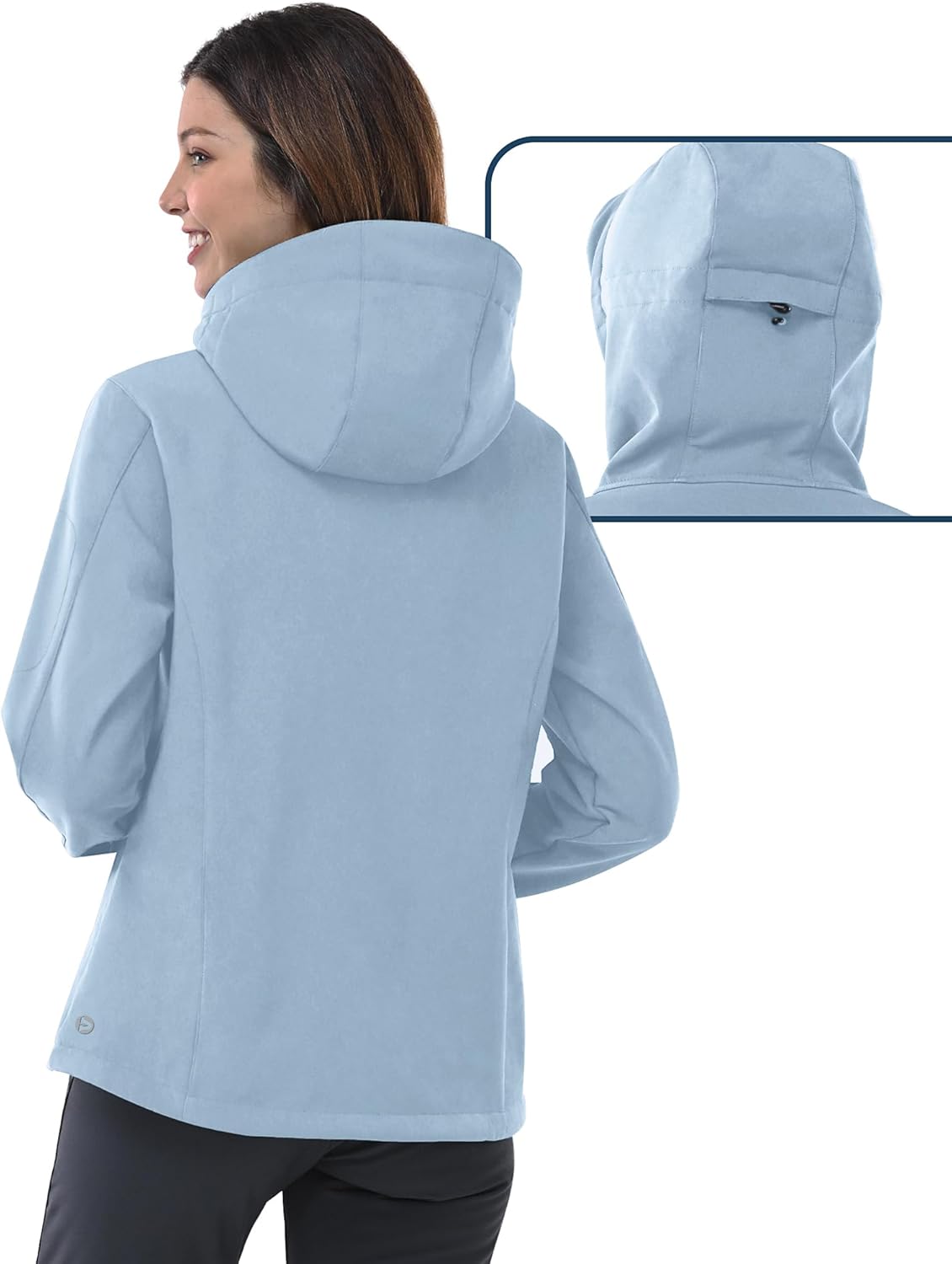 Detalle 2 de Outdoor Ventures Damen Softshelljacke – wasserdichte, atmungsaktive Übergangsjacke mit Kapuze