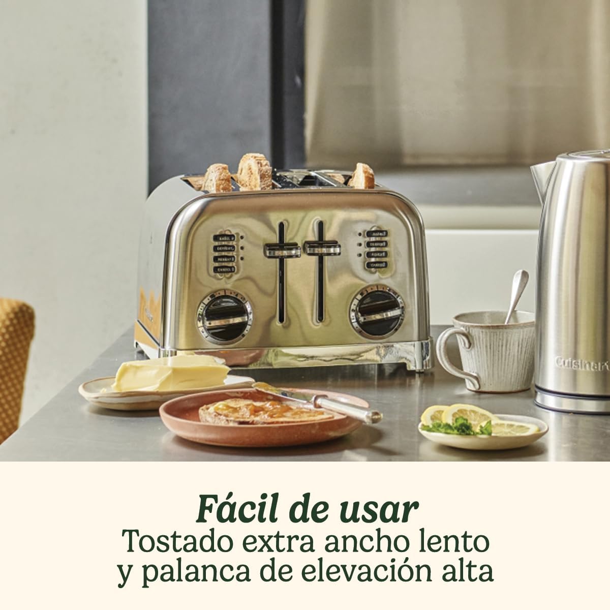 Detalle de Cuisinart CPT180PIE Tostadora 4 Ranuras Anchas 🍞 ¡Perfecta para Pan!