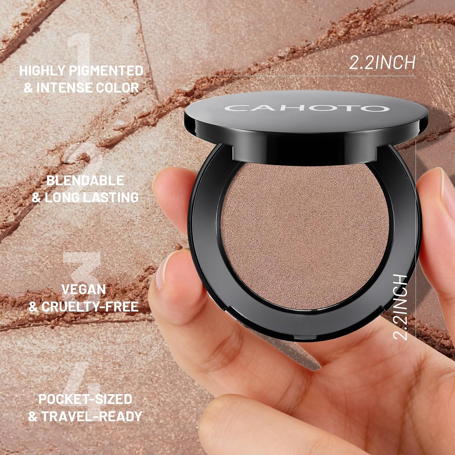 Detalle de CAHOTO Pearlized Brown Shimmer Eyeshadow Single with Mirror, Pressed Powder