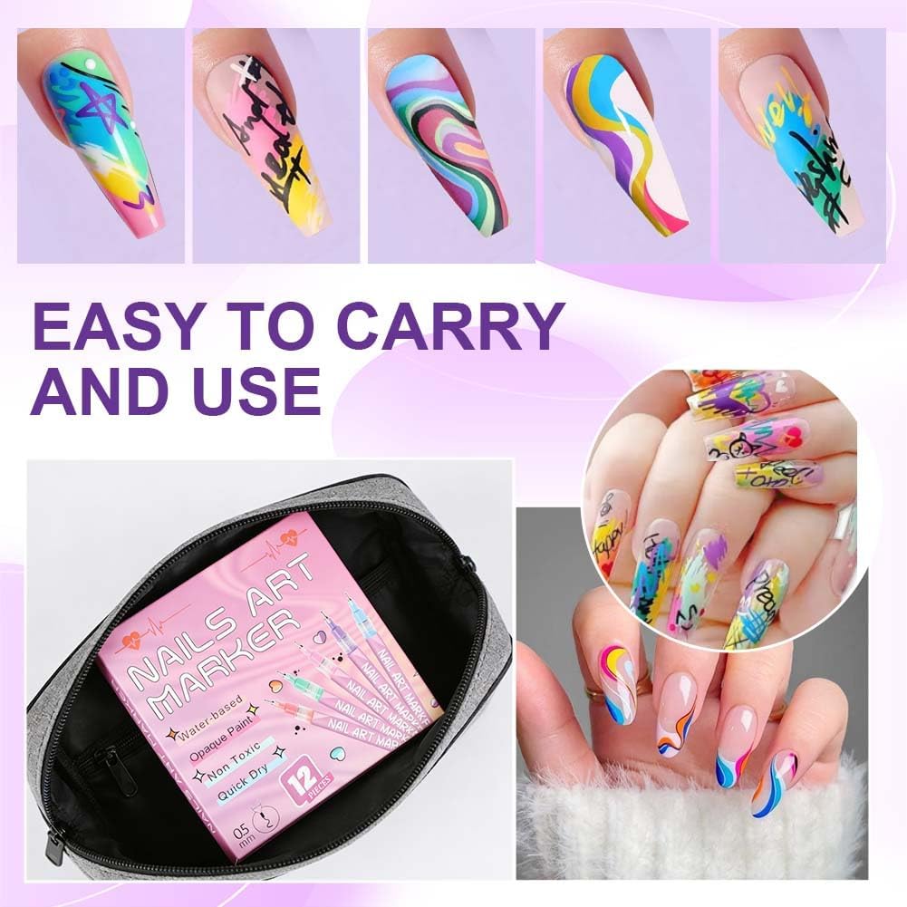 Detalle de LOPHE Penne per nail art con 12 matite colorate (0,5 mm) per graffiti e decorazioni fai da te