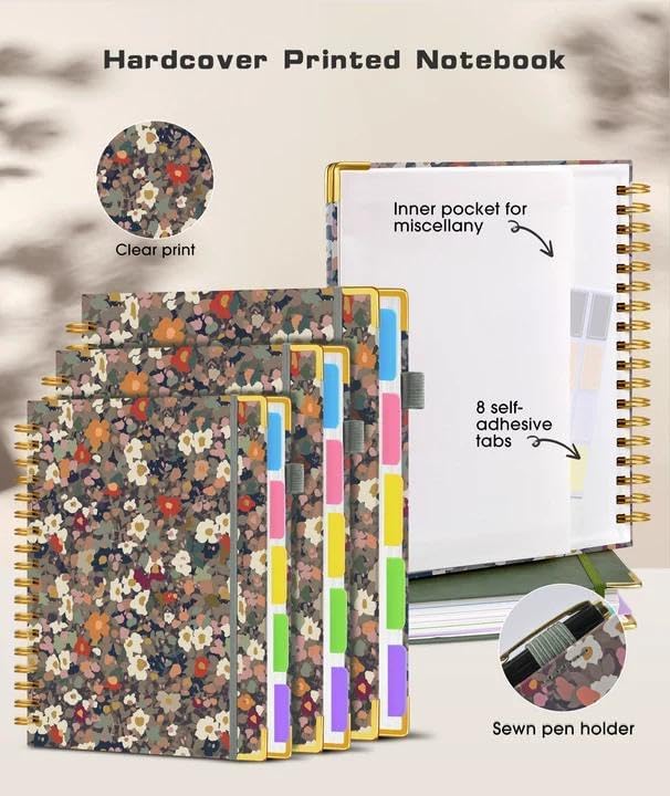 Detalle de dilitego Hardcover Spiral Notebook, 5-Subject, 300 Pages, Floral Cover