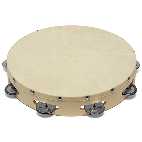 Detalle de TIGER Tam91-10 Tamburello in Legno con Pelle Naturale, 25 cm: stile e suono per scuole e gruppi