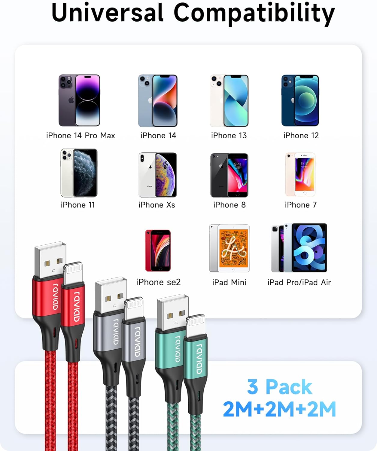 Thumbnail 6 de RAVIAD iPhone Ladekabel 2M 3er Pack