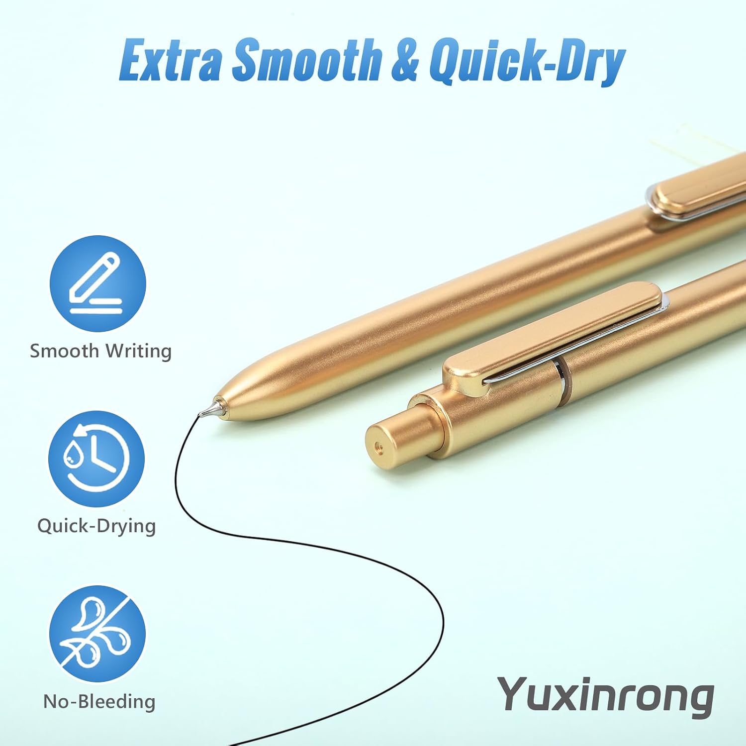 Detalle 2 de Yuxinrong 12-Pack Retractable Gel Pens, 0.5 mm Black Ink, Gold Barrels