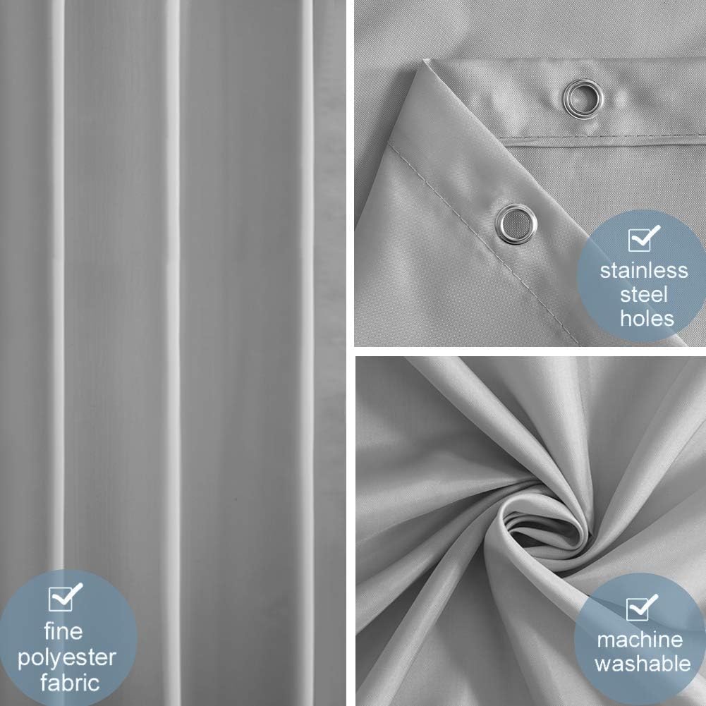 Thumbnail 3 de Furlinic 180x180 Duschvorhang Anti-Schimmel aus Textil mit 12 Duschvorhangringen – Grau