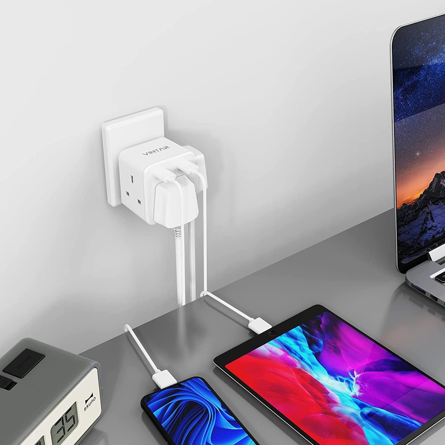 Thumbnail 6 de VINTAR Plug Adaptor with 2 USB and 3-way UK 13A socket extension (White)