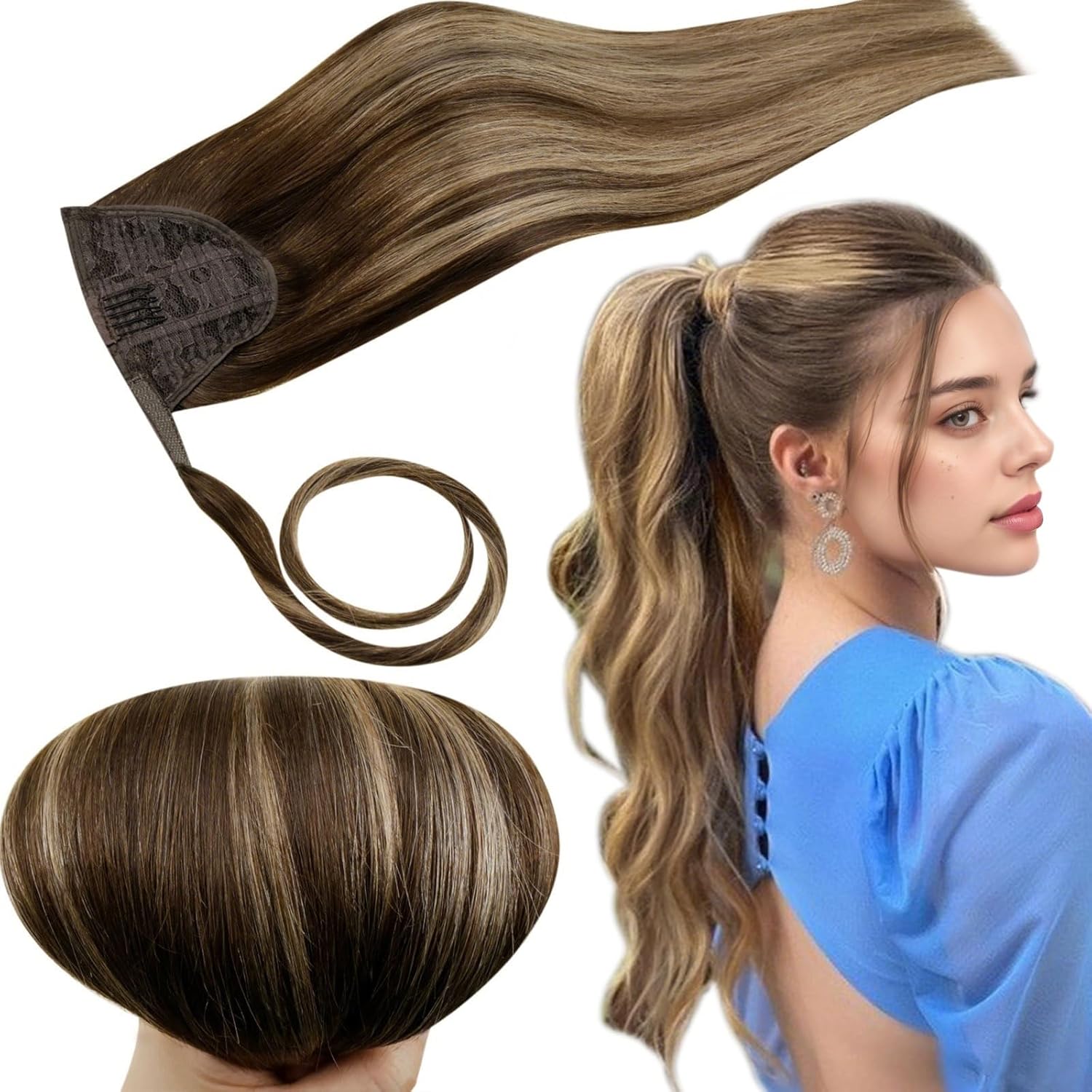 Thumbnail 6 de RUNATURE Postiche Queue de Cheval Blond Doré 50 cm en cheveux humains #10P16
