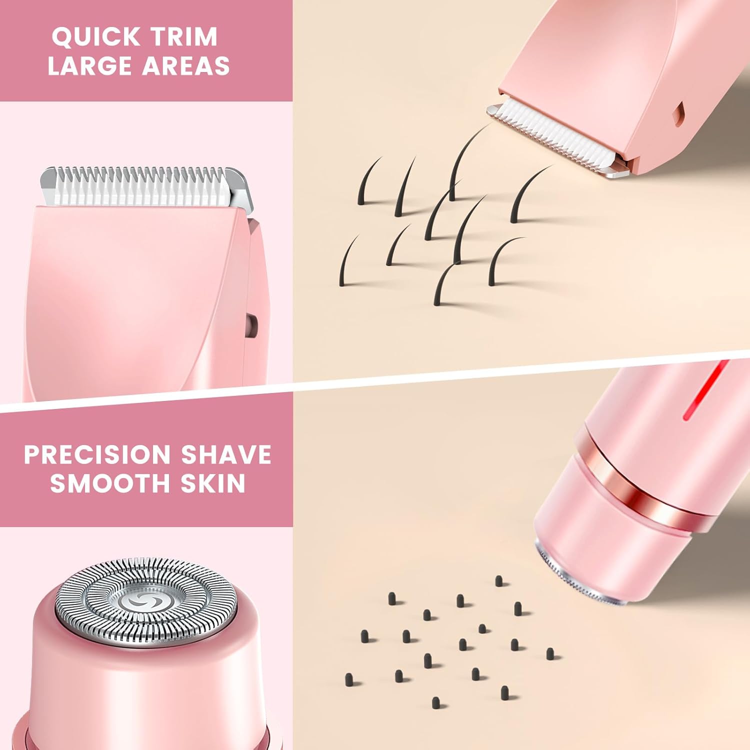 Thumbnail 2 de Elektrischer Rasierer Damen 2-in-1 Doppelkopf (Intim + Gesicht) mit USB‑C-Laden – wasserdicht & leicht zu reinigen