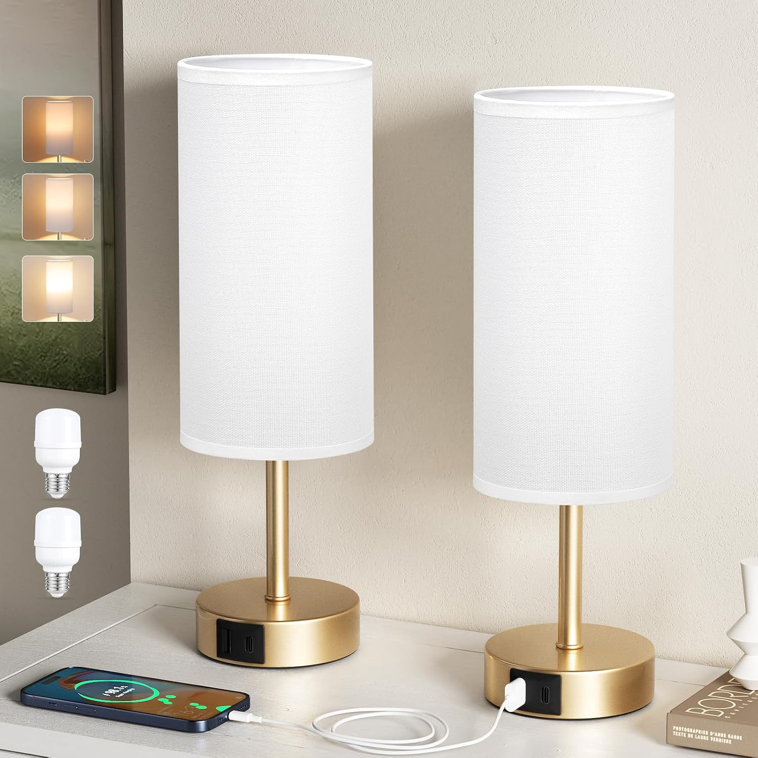 Detalle de Aooshine bedside lamp set of 2, dimmable 6W