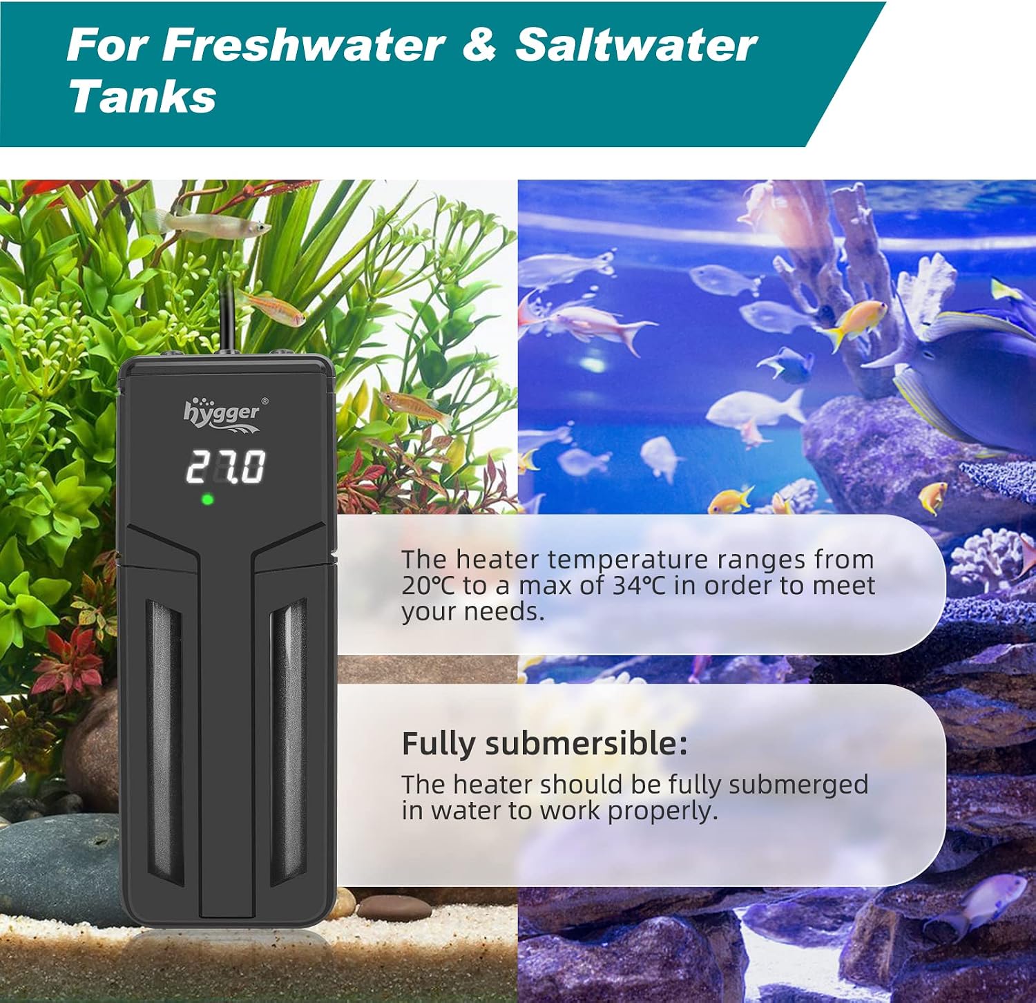 Detalle 1 de Hygger 1200W Submersible Aquarium Heater