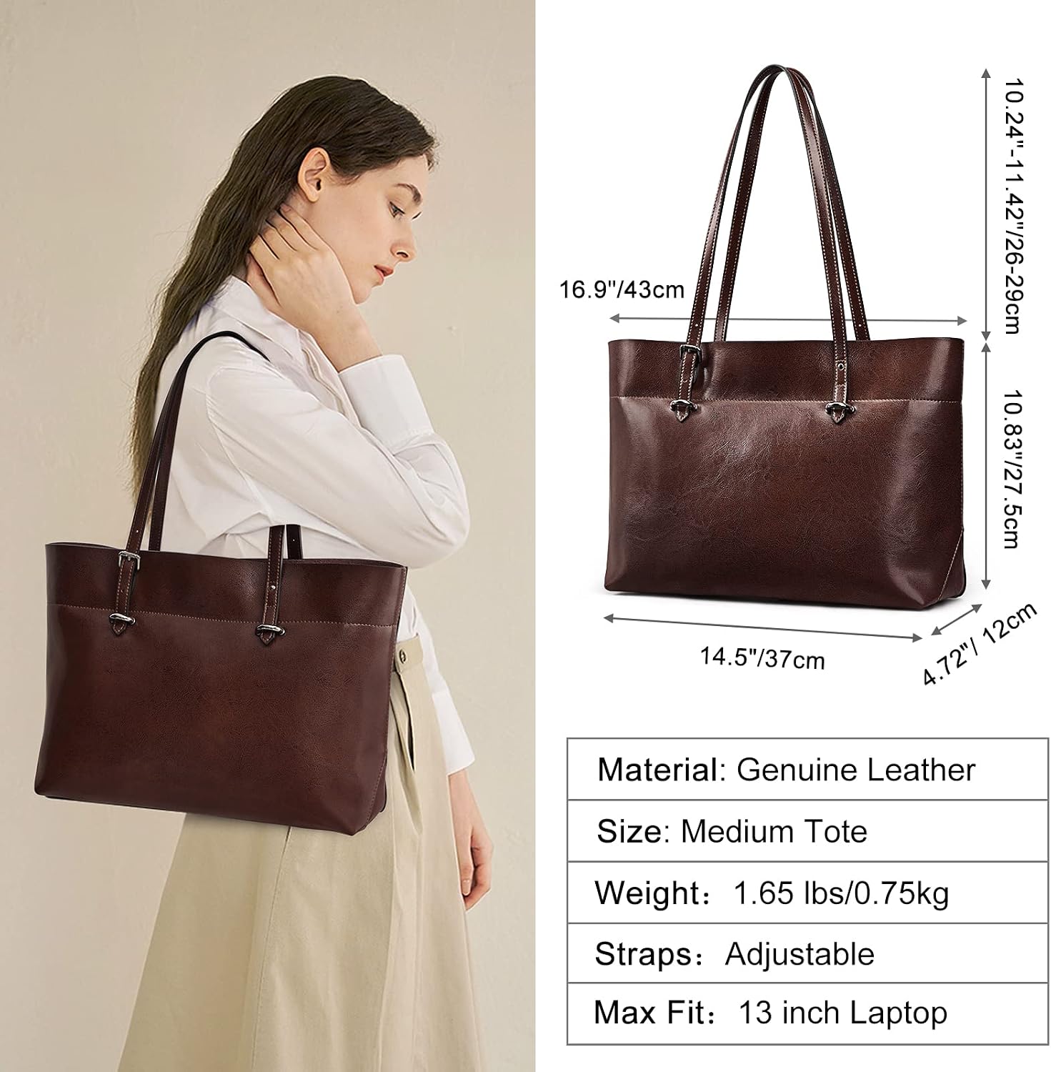 Thumbnail 2 de S-ZONE Sac à Main Femme Grand Fourre Tout cuir