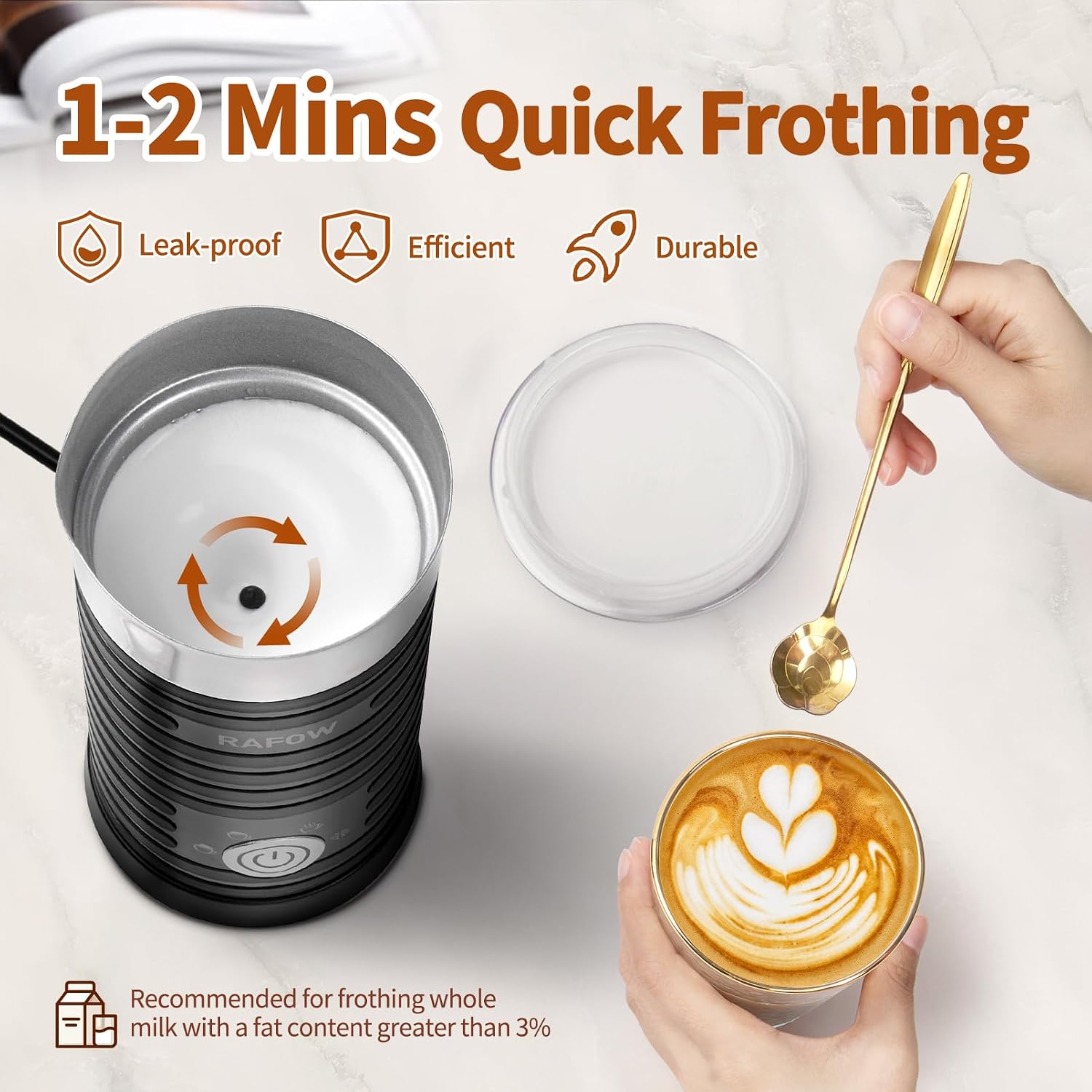 Thumbnail 4 de 4 In 1 Electric Milk Frother Steamer - 350ml/12oz, Hot & Cold Foam for Lattes, Cappuccinos, Macchiatos