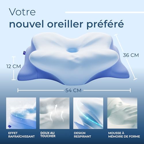 Detalle 2 de Derila Ergo Oreiller Cervical Mémoire de Forme Papillon Rafraîchissant