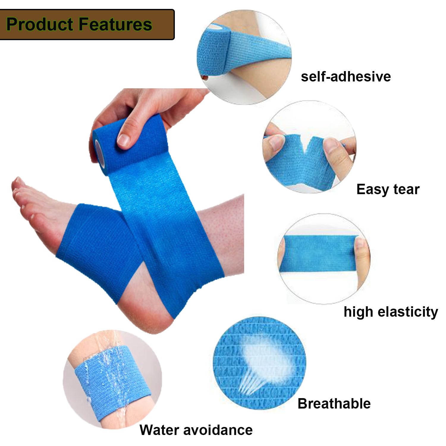 Thumbnail 2 de ANAMPION 8 Rolls Self-Adhesive Football Sock Tape 5cm x 4.5m (Flesh Coloured) – Elastic Cohesive Bandage Wrap