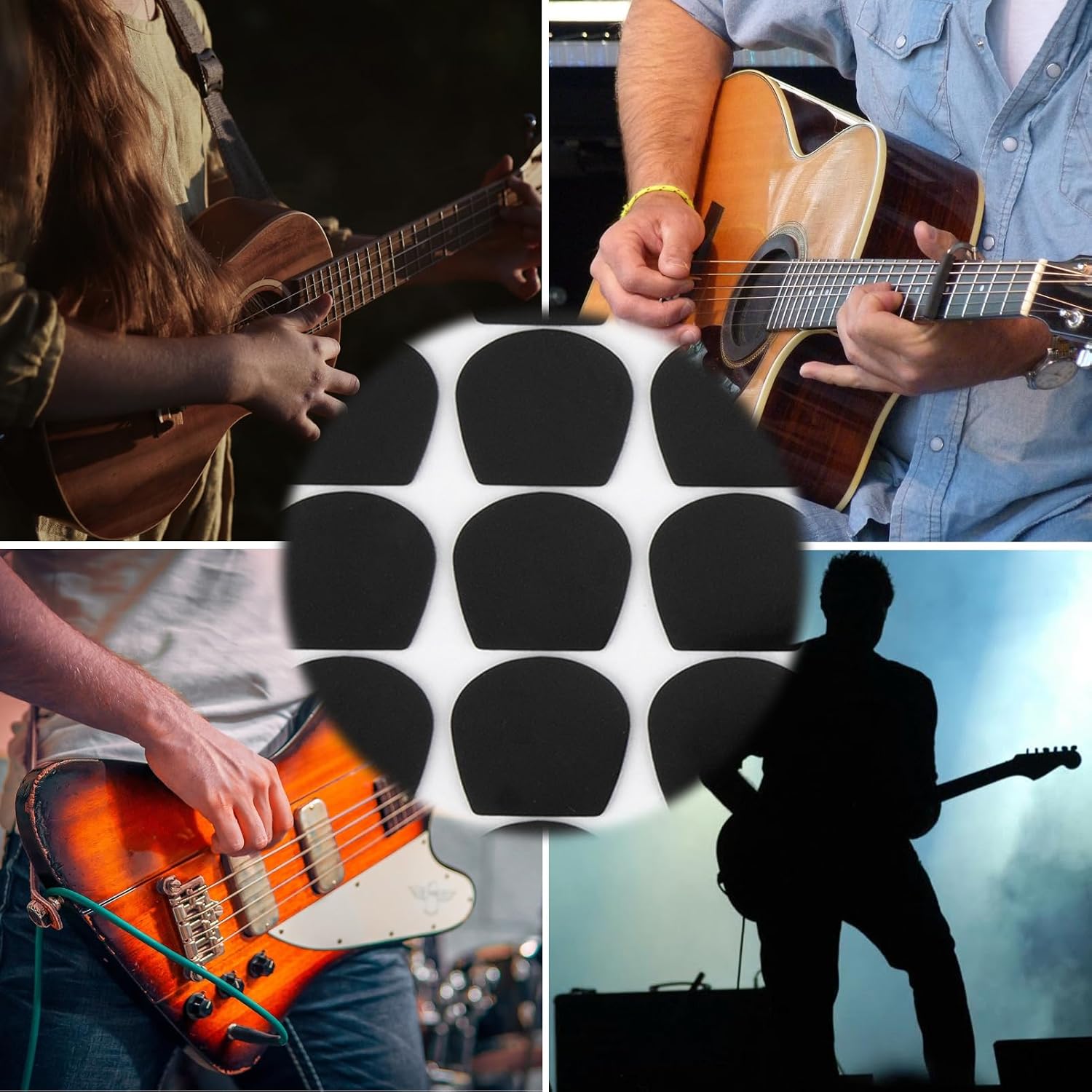 Thumbnail 6 de HONZUEN 48 Stück Gitarrenplektrum-Aufkleber – Selbstklebende, rutschfeste Plektrum-Aufkleber (1 mm) für Gitarren, Ukulele und Bass