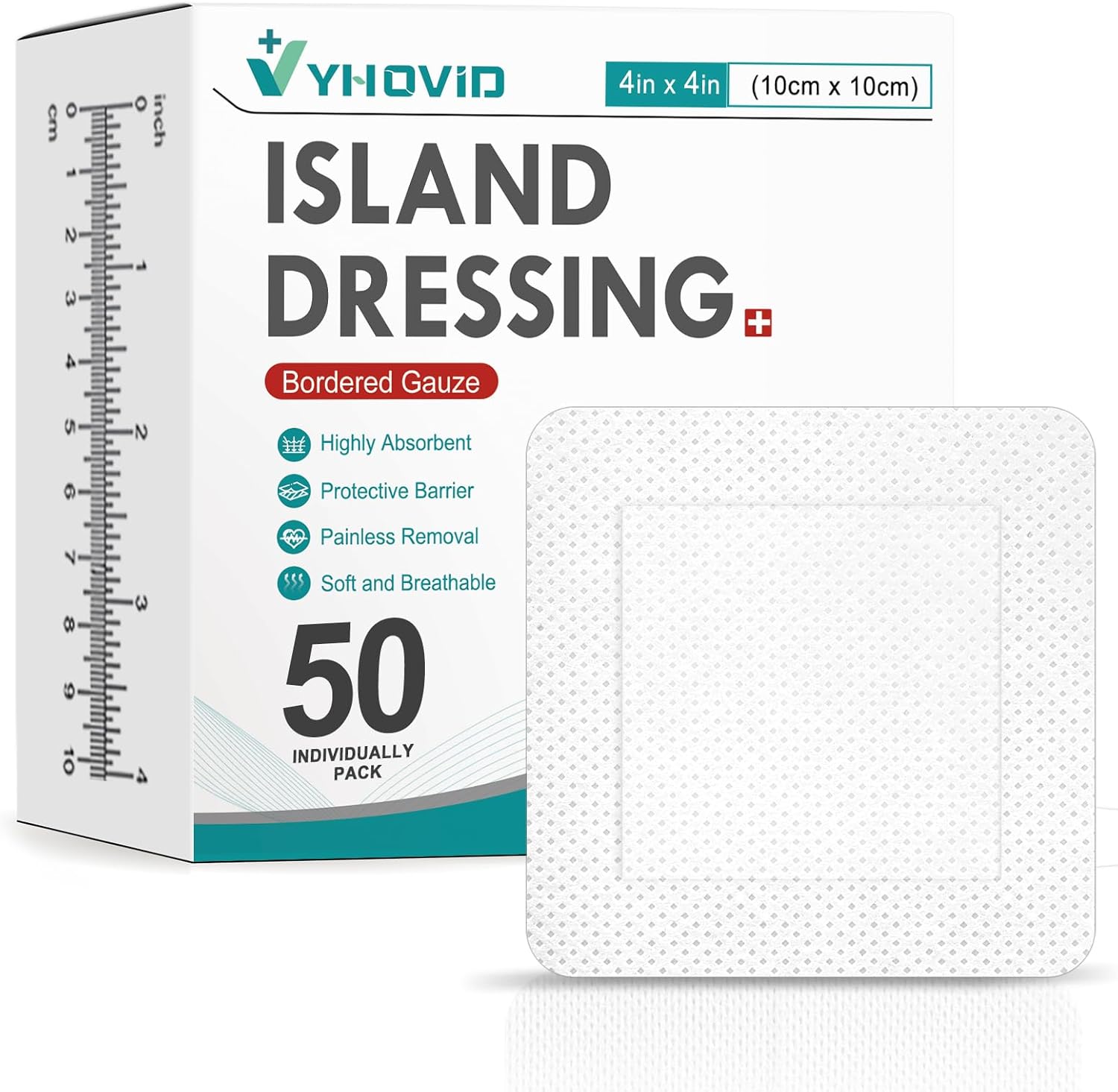 Detalle de YHOVID 4" x 4" Island Dressing, 50 Count, Nonstick Center and Adhesive Border