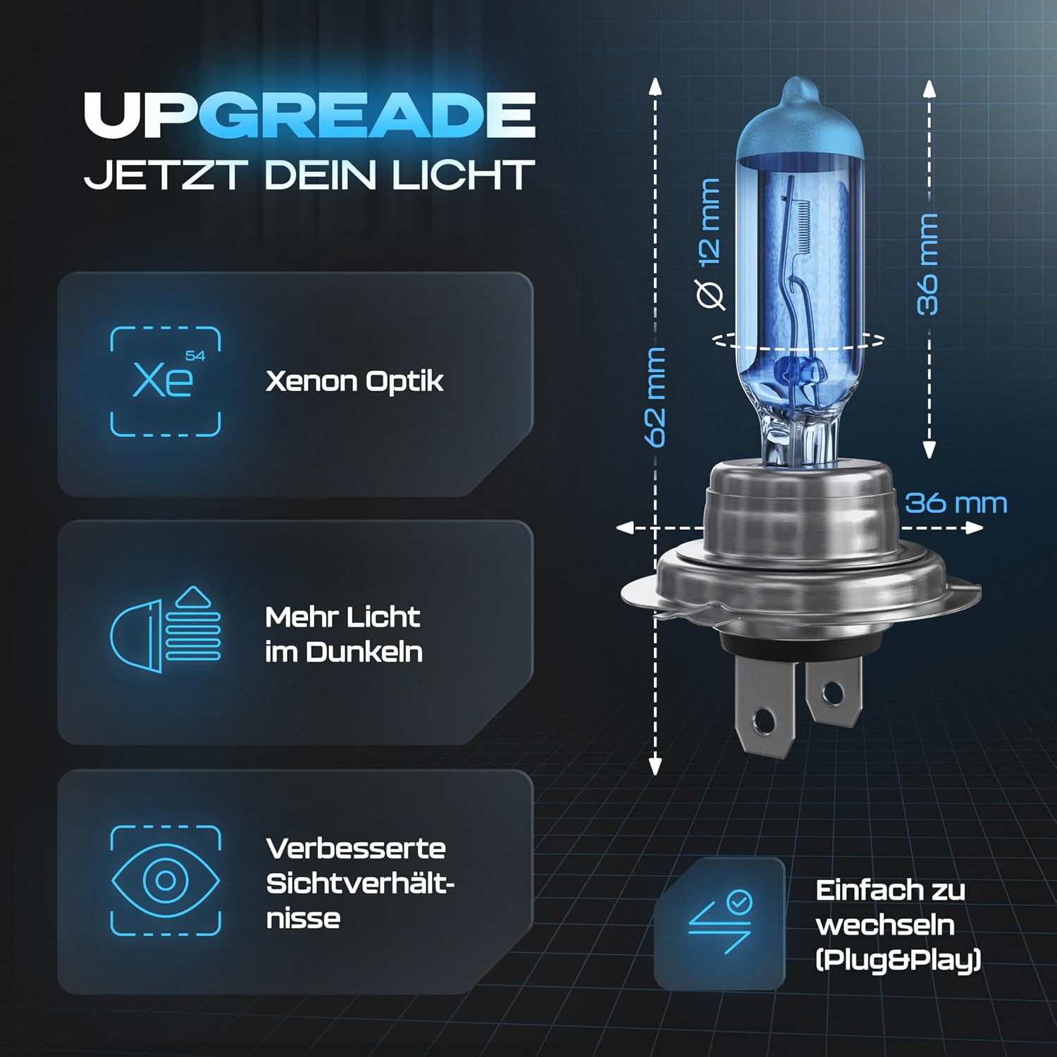 Detalle de Gread 2x H7 Halogenlampen „super-white“ (8500K) mit E-Prüfzeichen – Xenon-Optik