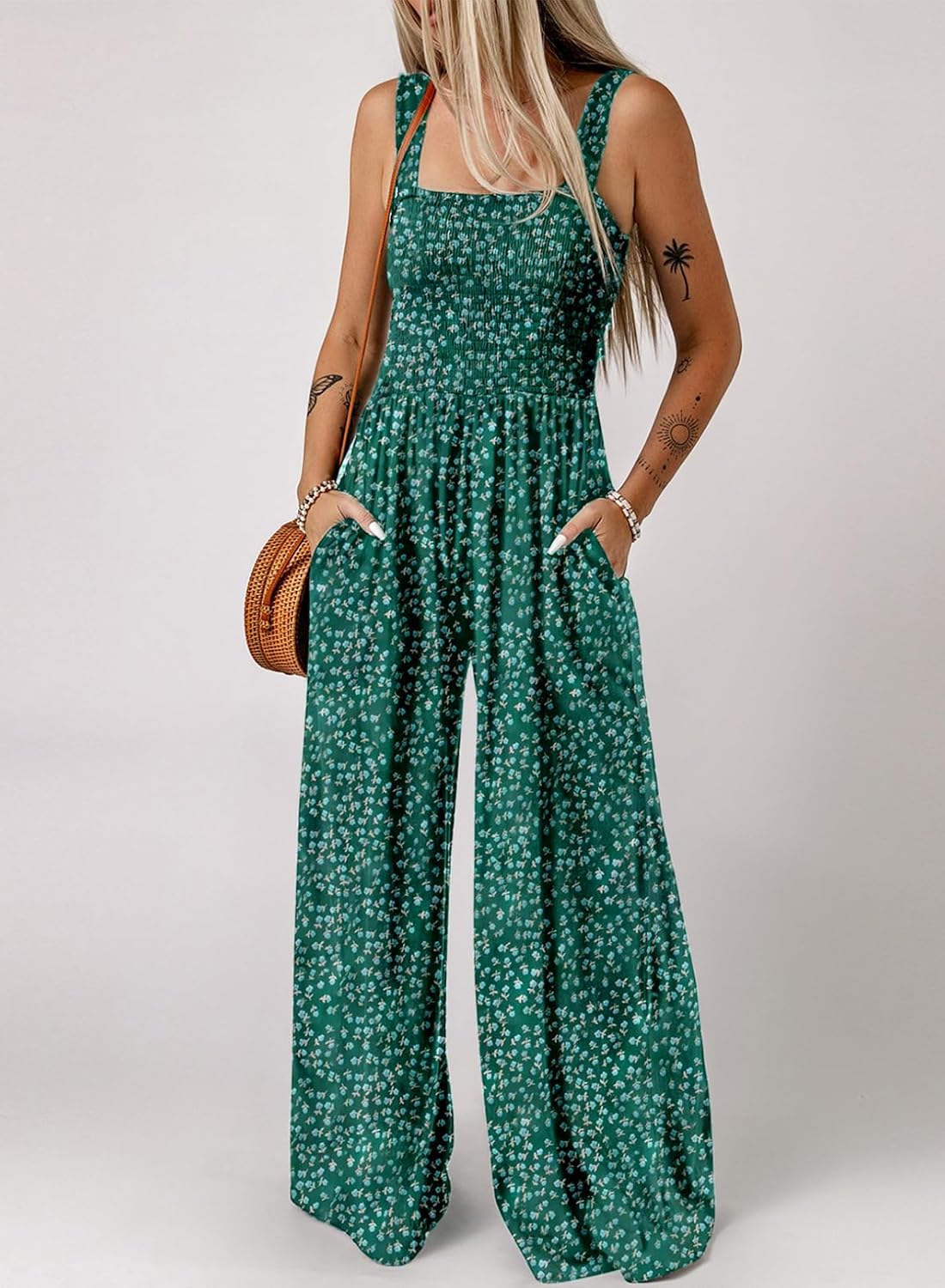 Detalle de Dokotoo Women's Casual Loose Overalls Jumpsuits One Piece Sleeveless Printed Wide Leg Long Pant Rompers With Pockets