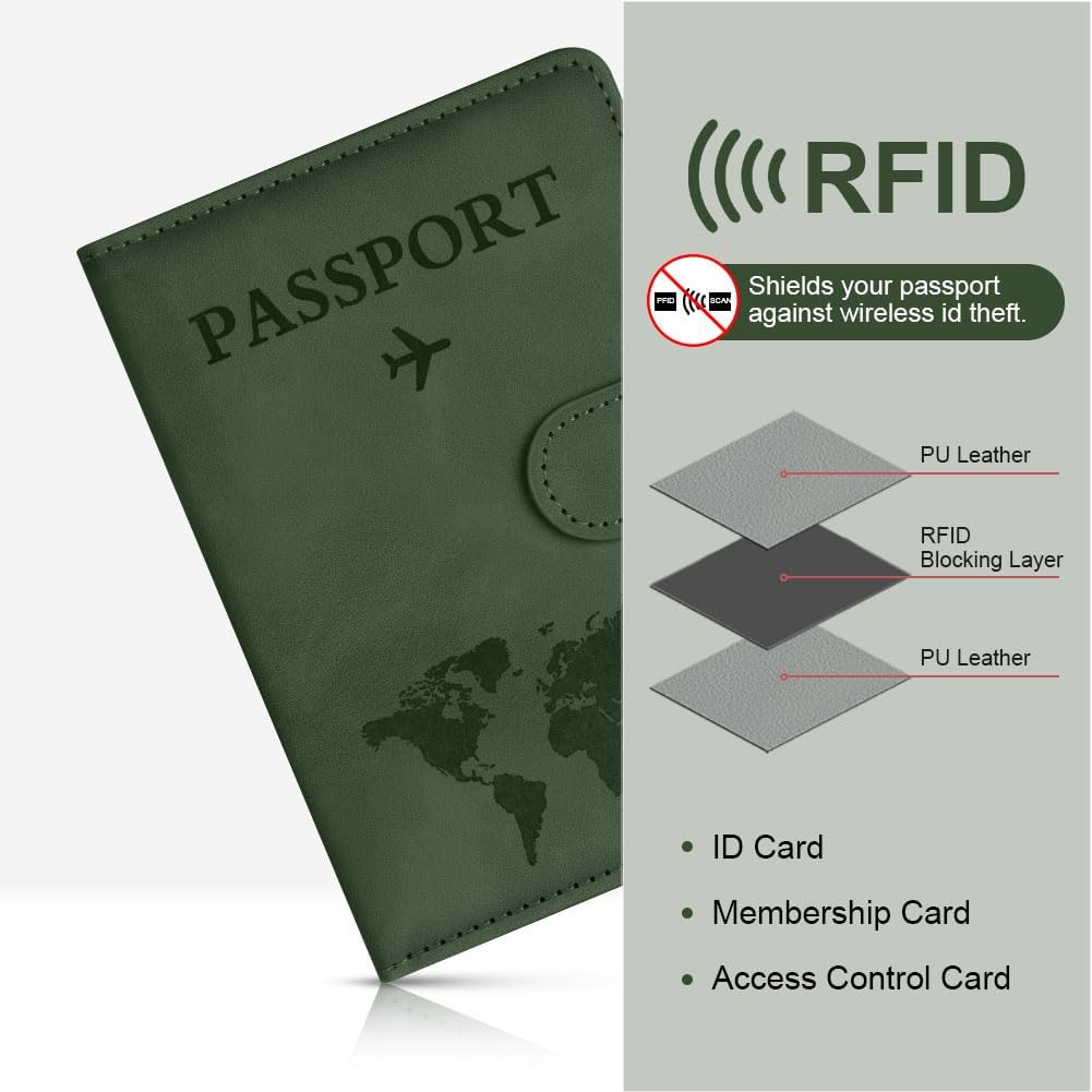Thumbnail 4 de OFFCUP Passport Holder Cover with RFID Blocking and Luggage Tag Set (Green)