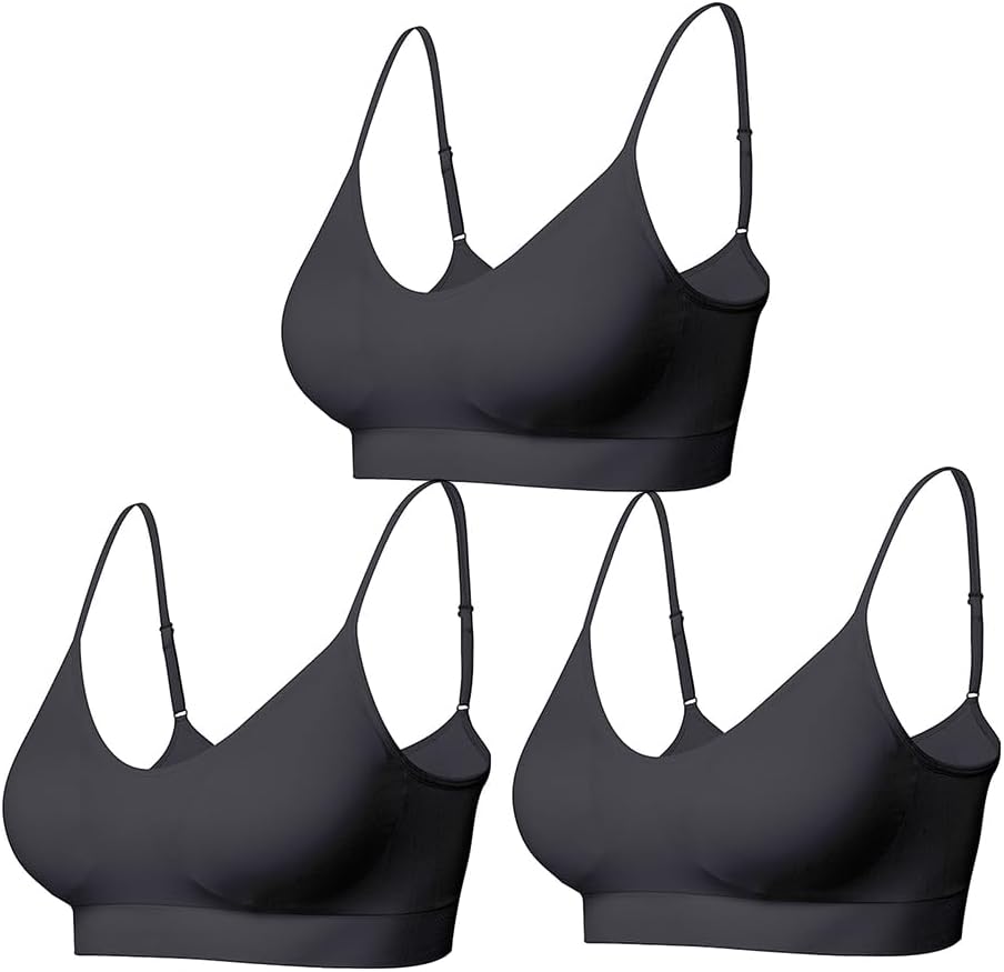 Detalle de Comfyin Padded Bralette 3-Pack with Adjustable Straps (seamless nylon/spandex) for sleep, yoga and everyday wear