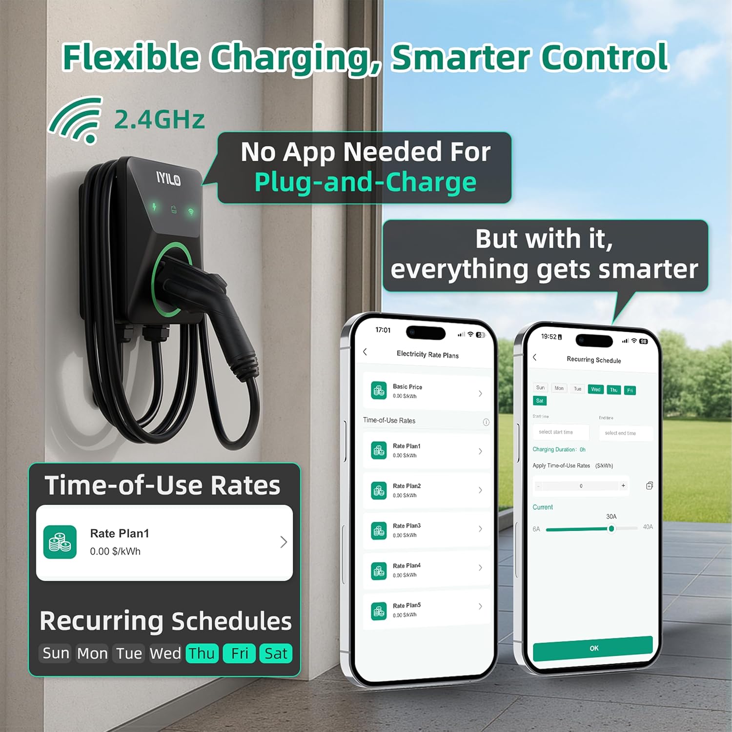 Thumbnail 6 de IYILO Level 2 EV Charger, 40-48A (11.5 kW) with Dual Temp Sensors, Wi‑Fi 2.4 GHz, RFID & App Control