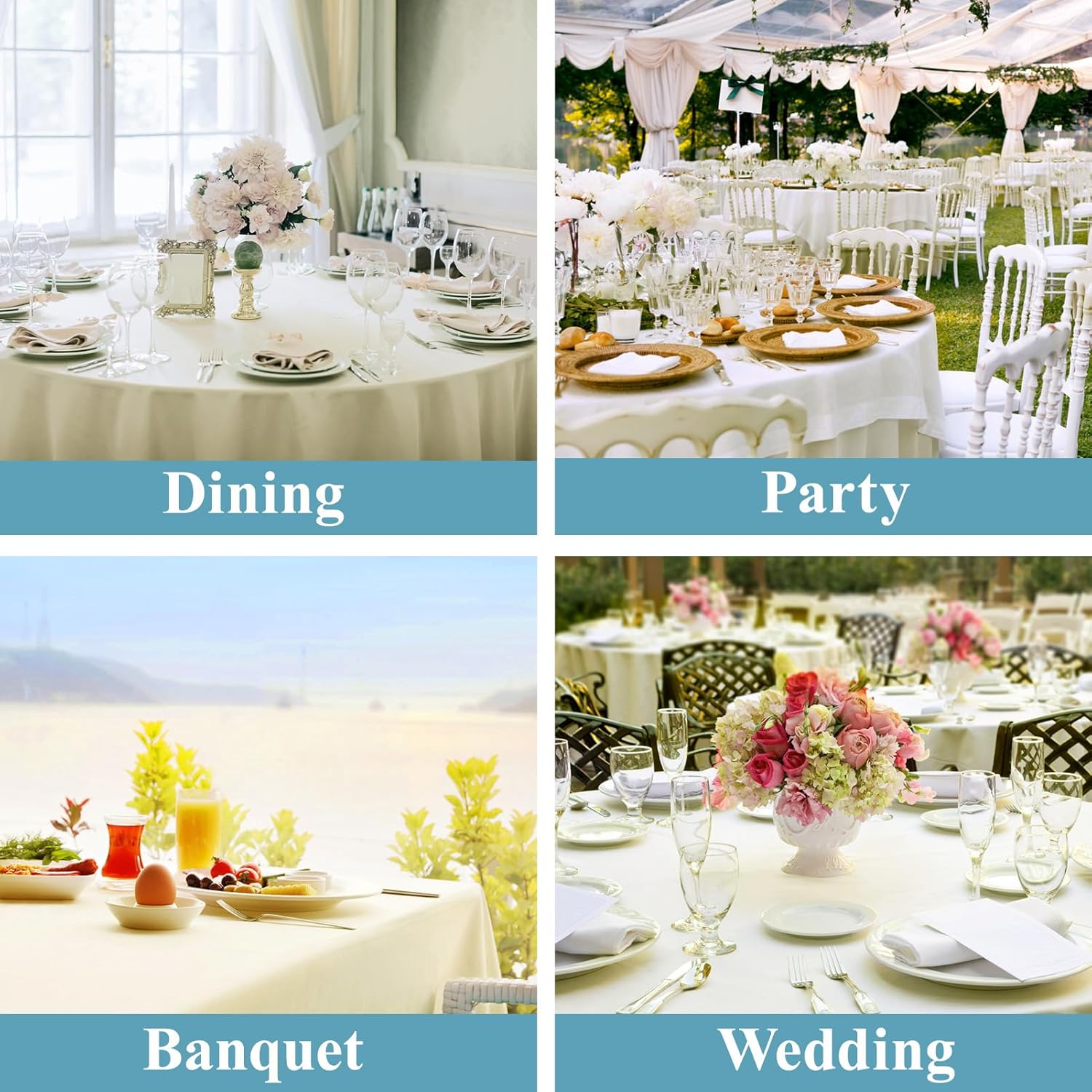 Detalle 2 de VidaFete 10-Pack 120-Inch Round Polyester Tablecloth (Ivory) for Dining, Parties & Weddings