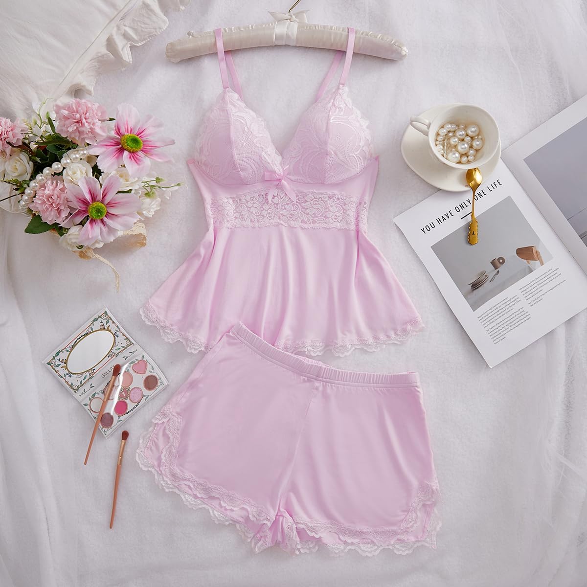 Thumbnail 4 de LEEDYA Lingerie Sets for Women Sleepwear – 2 Piece Short PJ Set with Lace Trim
