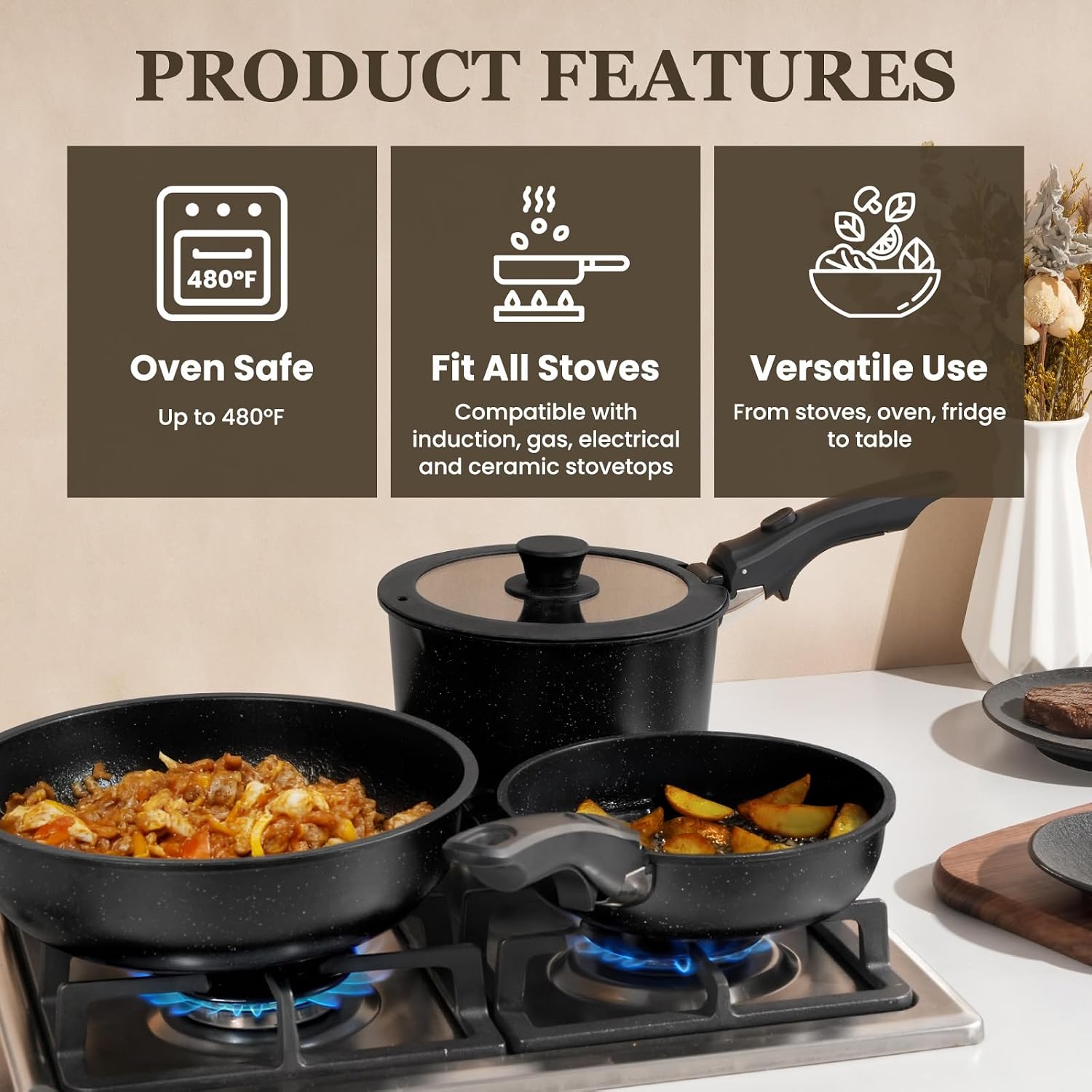 Thumbnail 4 de KIKCOIN 24-Piece Nonstick Cookware Set